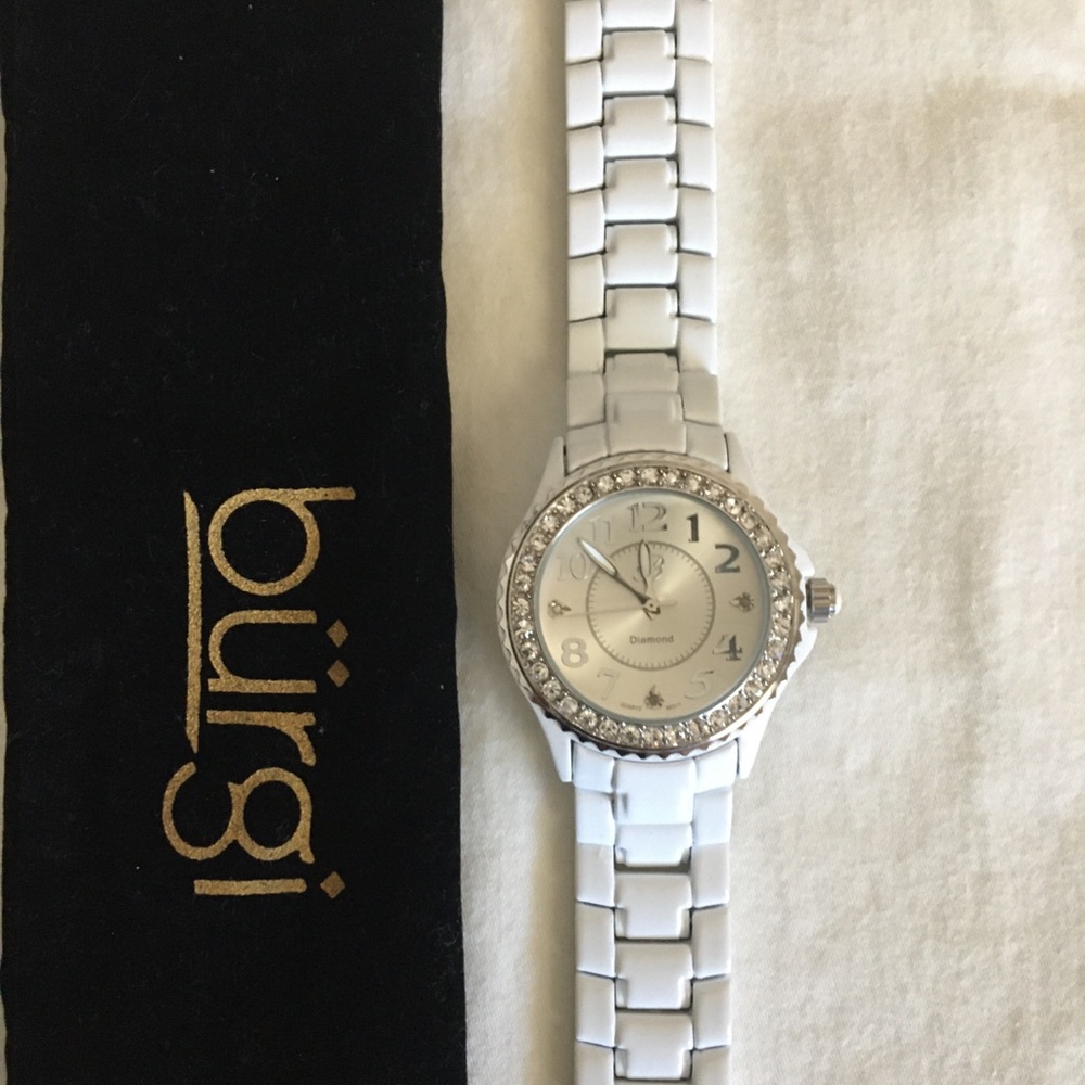 Burgi ceramic crystal accent watch
